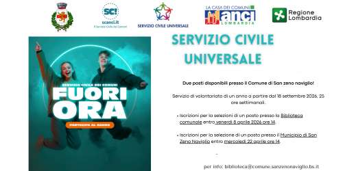 Servizio Civile Universale 2026: posti disponibili a San Zeno Naviglio e proroga dei termini