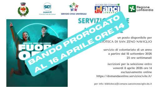 Servizio Civile Universale 2026: posti disponibili a San Zeno Naviglio e proroga dei termini