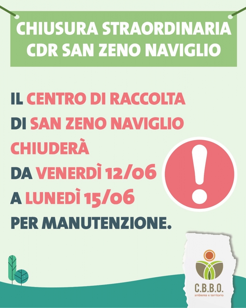 Chiusura straordinaria Centro di Raccolta San Zeno Naviglio