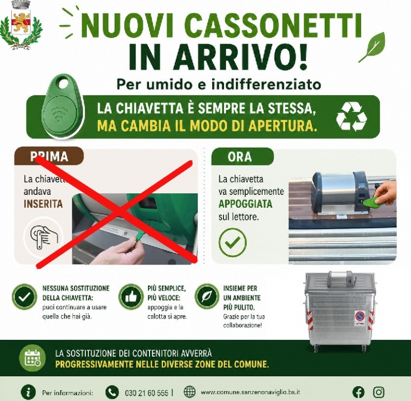 Nuovi cassonetti in arrivo per umido e indifferenziato! La chiavetta resta la stessa