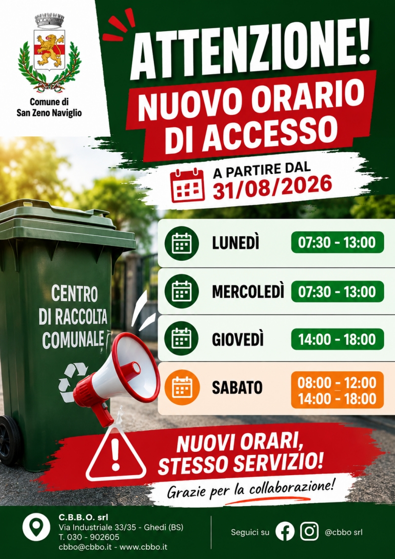 Nuovo orario di accesso all\'isola ecologica a partire dal 31 agosto