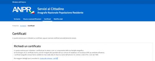 Certificati  Anagrafici online
